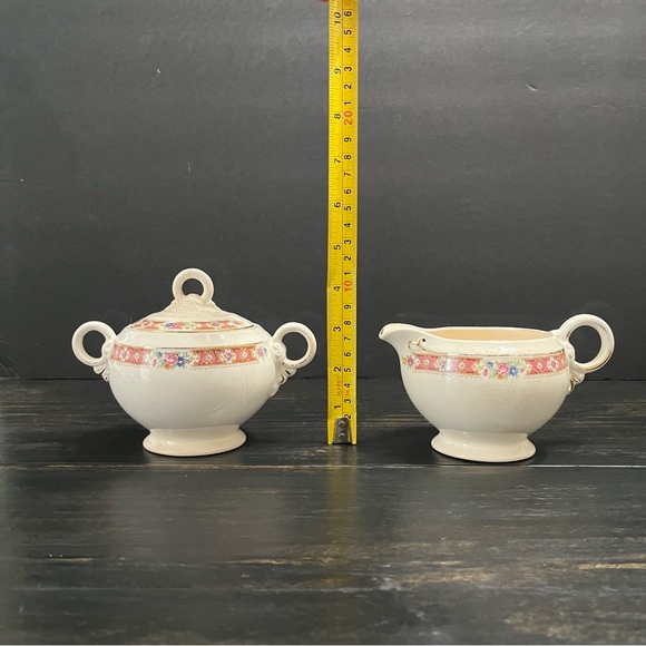 Antique Crown Potteries Co Creamer and Sugar Bowl Set  Pink Floral Design - Picture 16 of 16